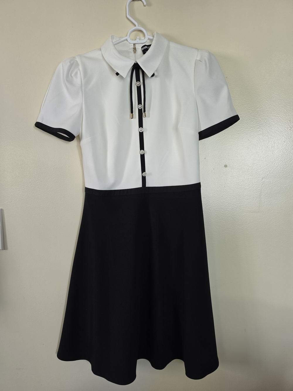 Karl Lagerfeld Paris Black and White A-Line Skirt Dress Size 2 - Picture 5 of 8